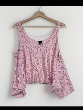 SweetLove Y2K Pink Lace Trim Swing Tank Top Medium Cropped Fairycore Boho